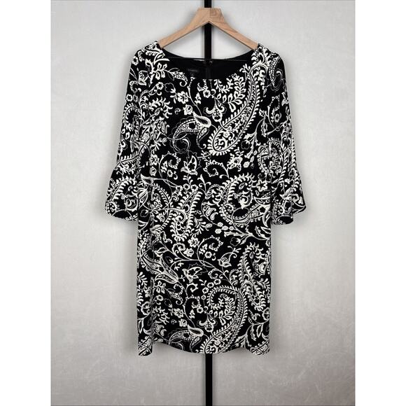 Talbots Dresses & Skirts - Talbots Women's Paisley Crepe Shift Dress 10 Black Workwear Classic Flare Sleeve